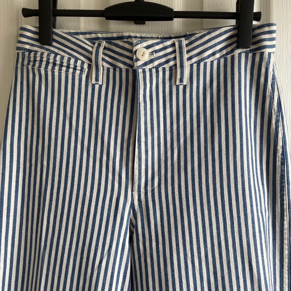 MADEWELL Blue/White Striped Wide Leg/Cropped Denim Jean - Picture 4 of 6